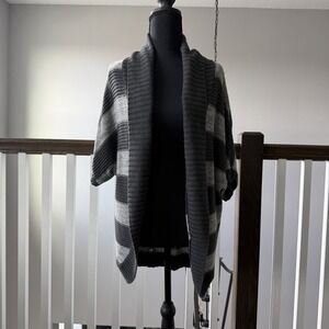 Express Striped Open Cardigan Chunky XS Black Gray Goth Grunge Boho Cozy Cabin
